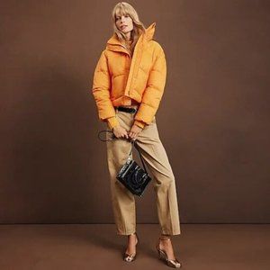 Limited-edition J Crew cropped puffer jacket Large NWT Bold Tangerine